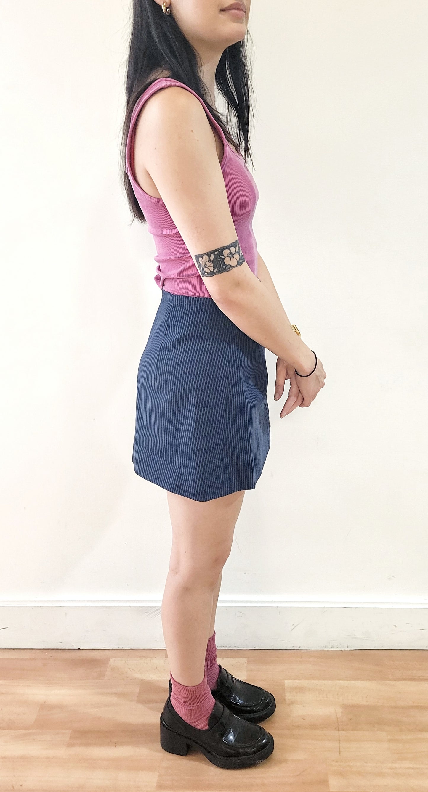 Denim Mini Skirt, Navy Blue Mini Skirt, Striped Blue Denim Mini Skirt, Vintage Denim Fabric Skirt, Made to Order