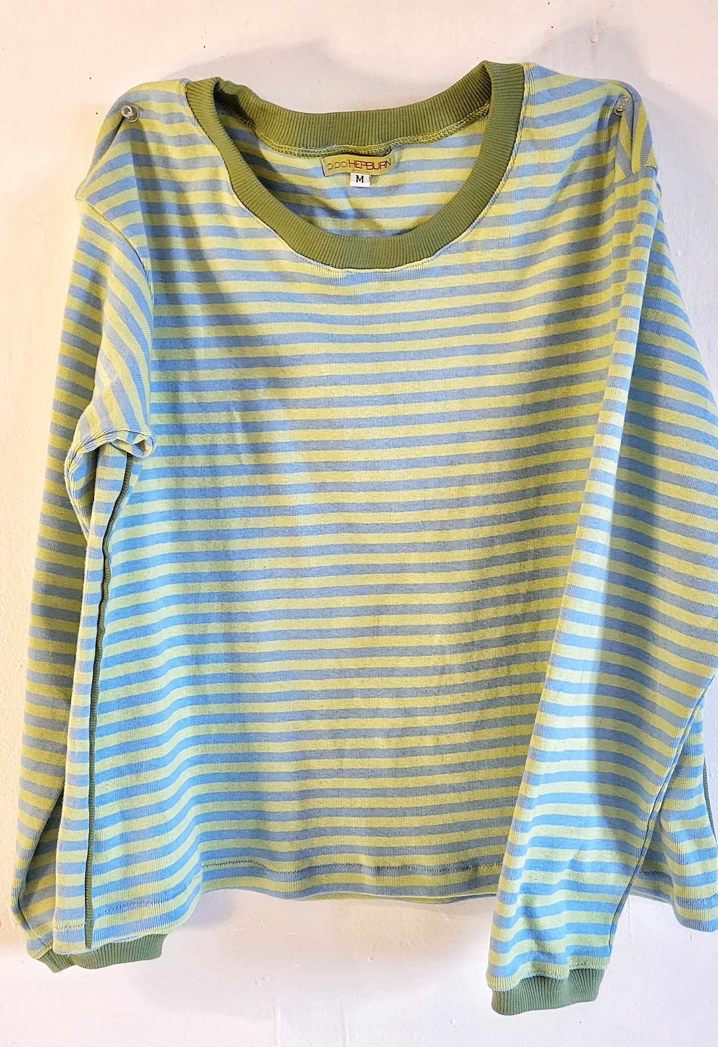 Womens Knit Tops, Womens Striped Top, Blue and Green Striped Top, Relaxed Fit Long Sleeve Tee