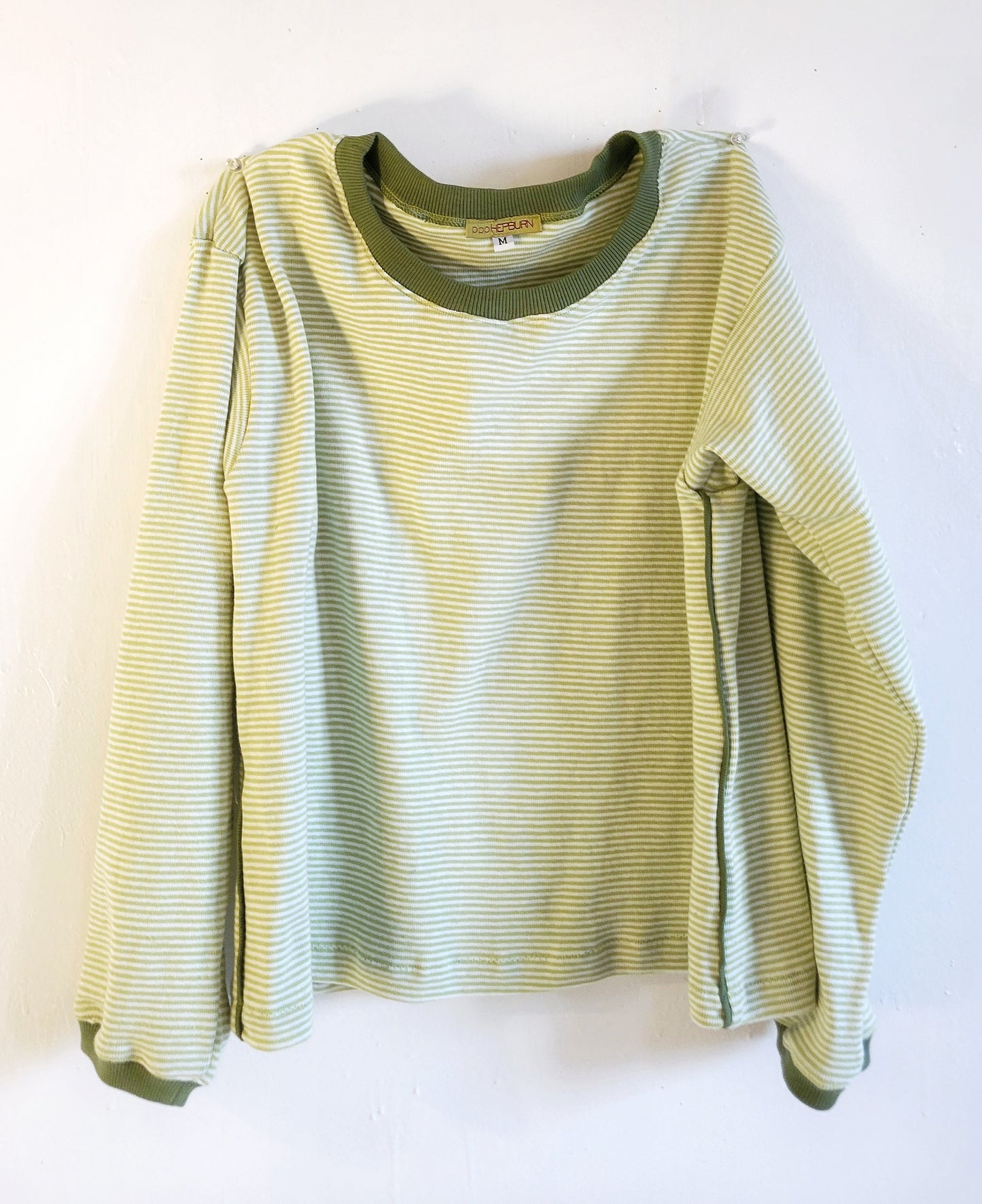 Womens Knit Tops, Womens Striped Top, Green & White Striped Top, Relaxed Fit Long Sleeve Tee