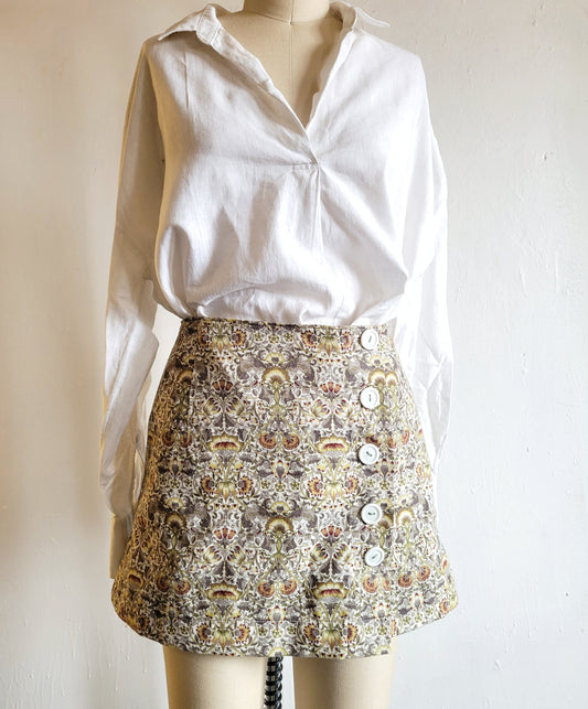 Mini Skirt, Womens Mini Skirt, Lightweight Corduroy Mini, Vintage Print Skirt, Summer Mini Skirt, Size 4 Ready To Ship