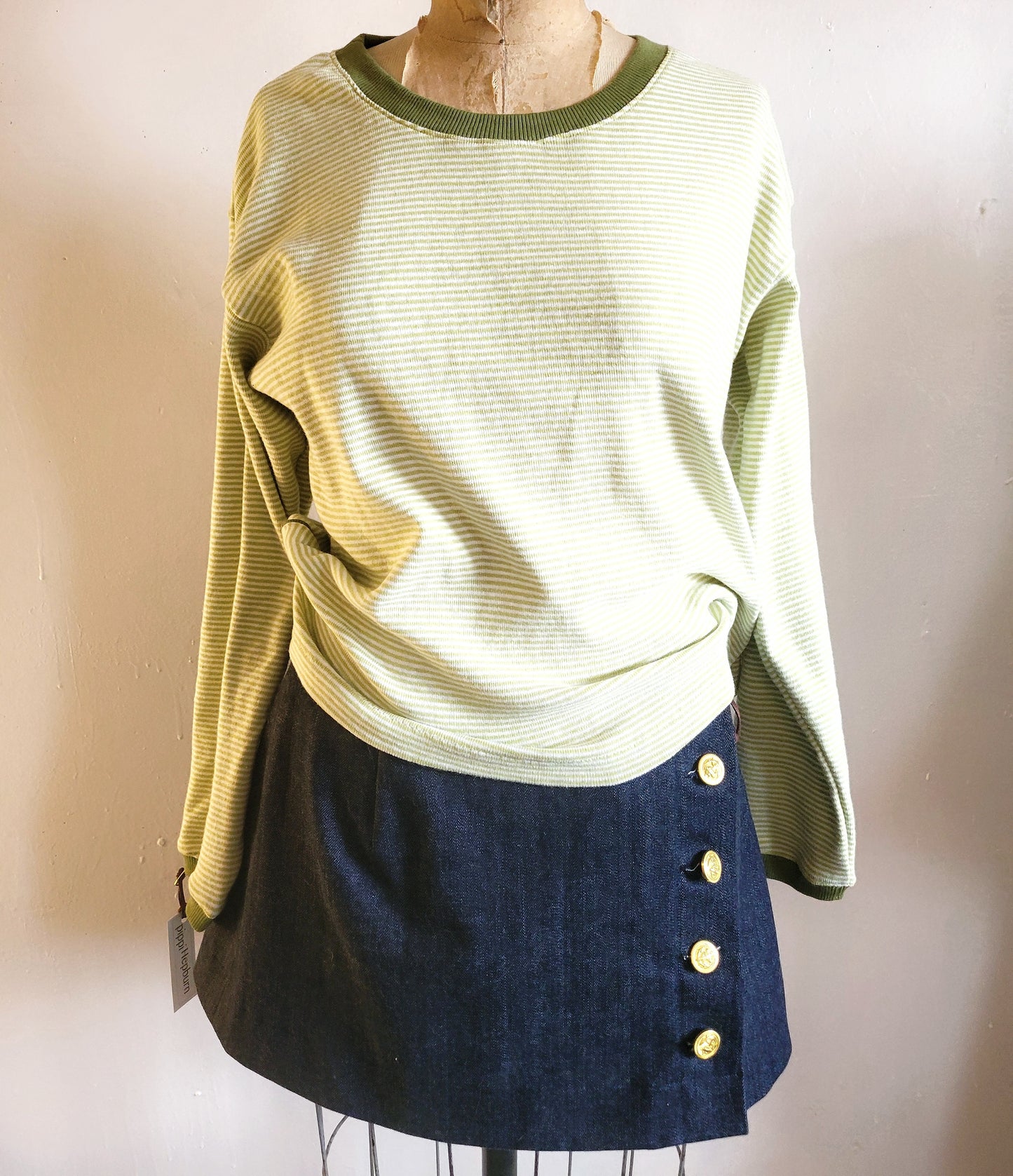 Womens Knit Tops, Womens Striped Top, Green & White Striped Top, Relaxed Fit Long Sleeve Tee