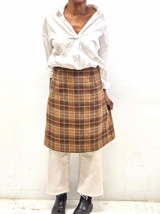 Wool Plaid Skirt: Knee Length Skirt: Vintage Wool, 70s Inspired College Girl Skirt