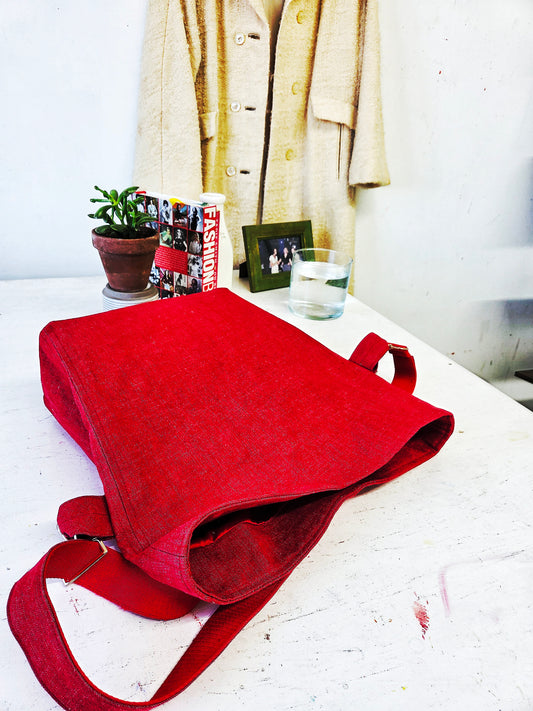 Bright Red Denim Foldover Crossbody Bag: Slouchy Boho Style