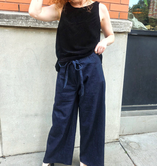 Womens Wide Leg Drawstring Denim Pants Made to Order