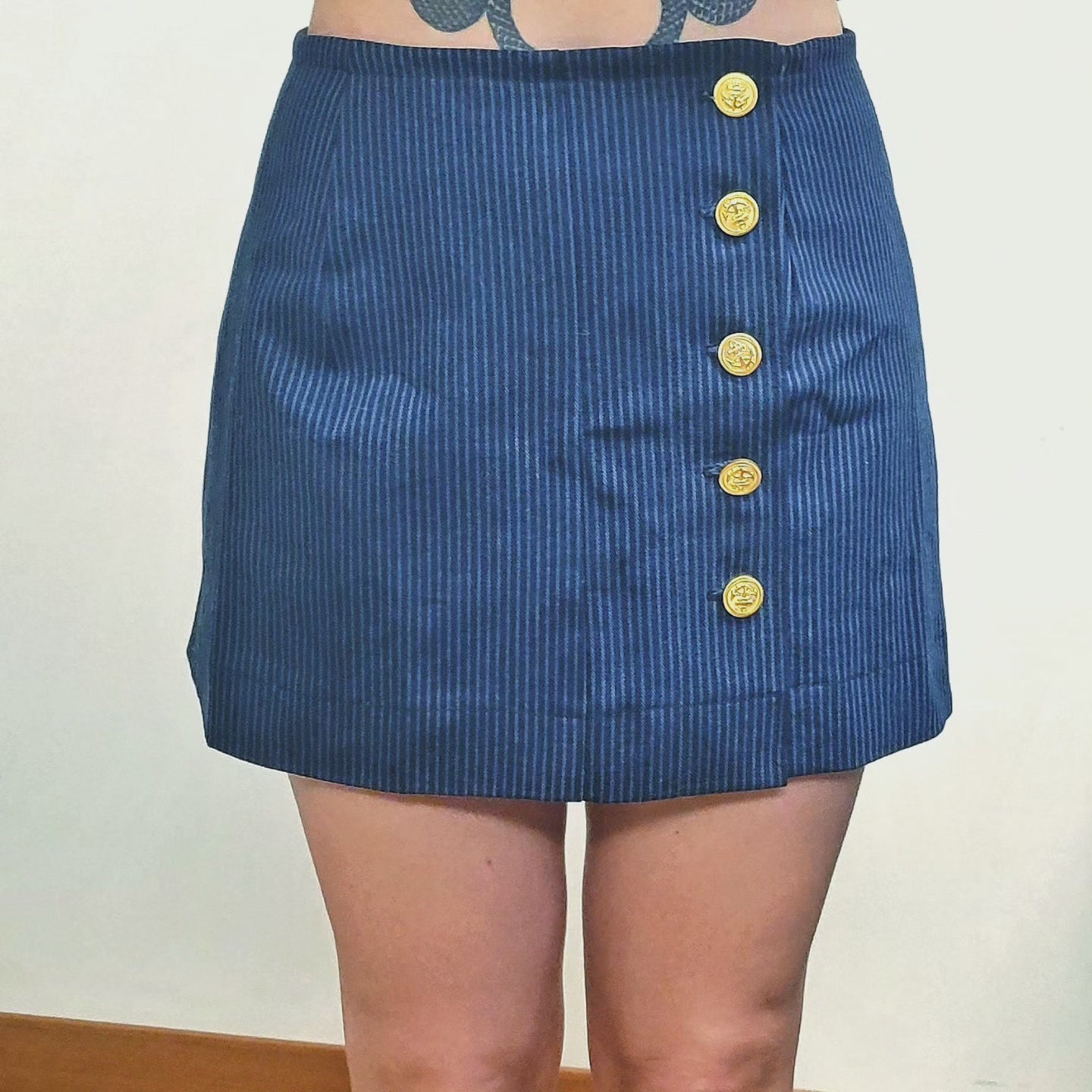 Denim Mini Skirt, Navy Blue Mini Skirt, Striped Blue Denim Mini Skirt, Vintage Denim Fabric Skirt, Made to Order