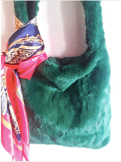 READY TO SHIP Bag in Green, Green Fur Crossbody Bag, Vegan Fur Bag, Faux Fur Shoulder Bag