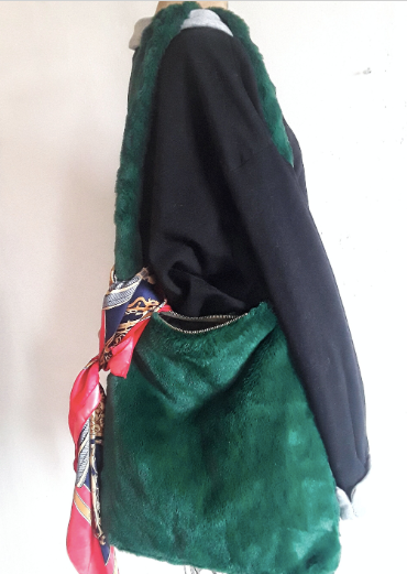 READY TO SHIP Bag in Green, Green Fur Crossbody Bag, Vegan Fur Bag, Faux Fur Shoulder Bag