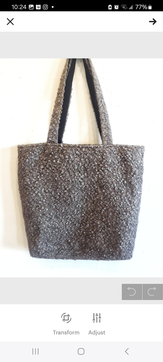 Faux Fur Bags, Boucle Wool Bag, Tote Bag, Wool Shoulder Bag
