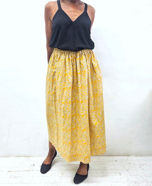 Floral Print Cotton Midi Skirt: Summer thru Fall with Pockets