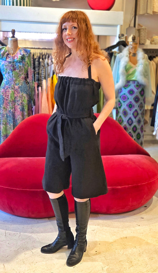 Linen Romper with Pockets: Adjustable Straps, Elastic Waist Made on Order