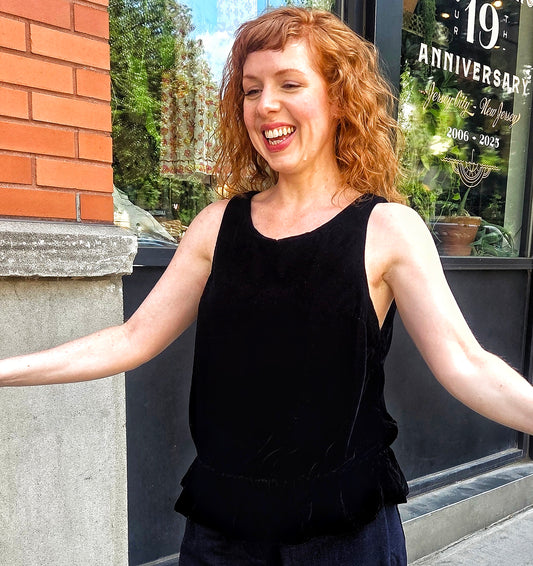 Womens Velvet Tank with Peplum: Vintage Inspired Velvet Sleeveless Top, Sinead Top