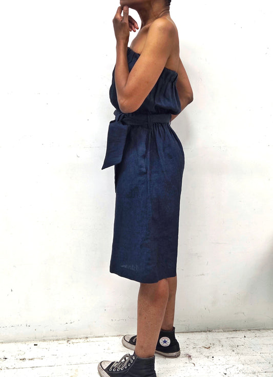 Linen Romper with Pockets: Adjustable Straps, Elastic Waist Made to Order