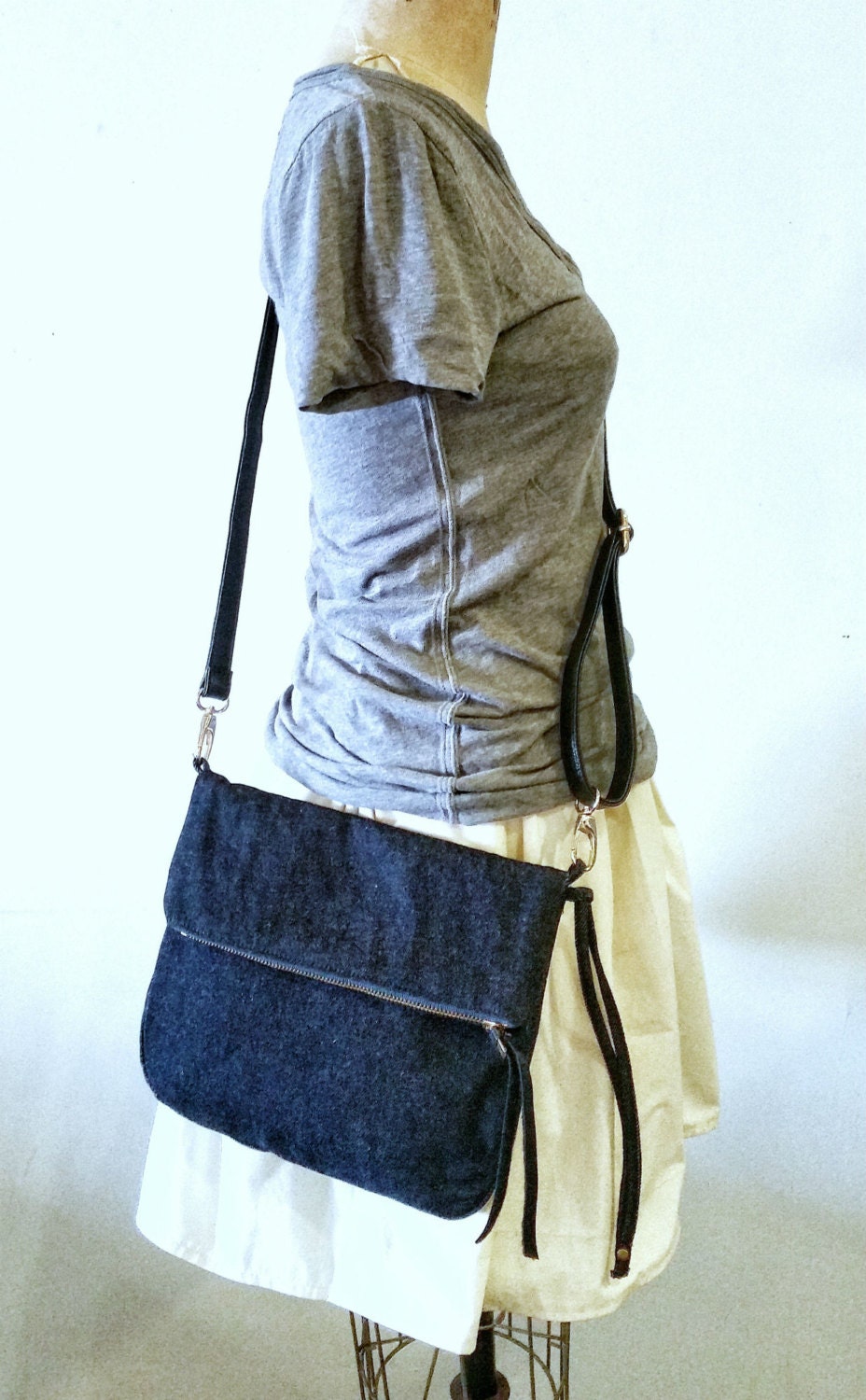 Best Selling Crossbody Bag in Blue Denim, Vegan Bag, Foldover Crossbody Bag in Blue Denim, Choose The Strap You Want!