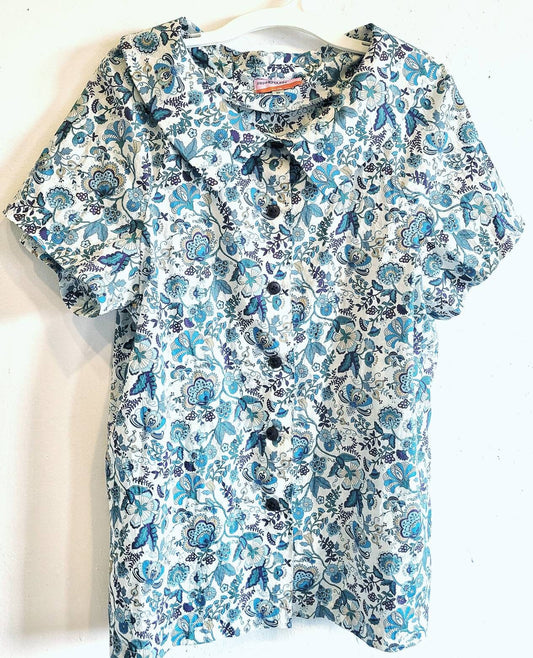 Womens Floral Shirt, Vintage Inspired Short Sleeve Top