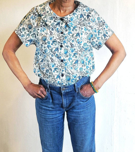 Womens Floral Shirt, Vintage Inspired Short Sleeve Top