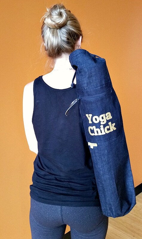 Womens Yoga Bag in Denim, Yoga Chick Yoga Mat Bag, Yoga Mat Bag with Graphic Yoga Chick