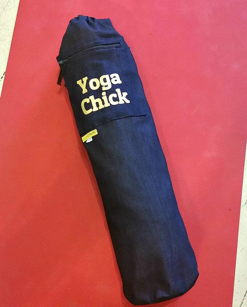 Womens Yoga Bag in Denim, Yoga Chick Yoga Mat Bag, Yoga Mat Bag with Graphic Yoga Chick