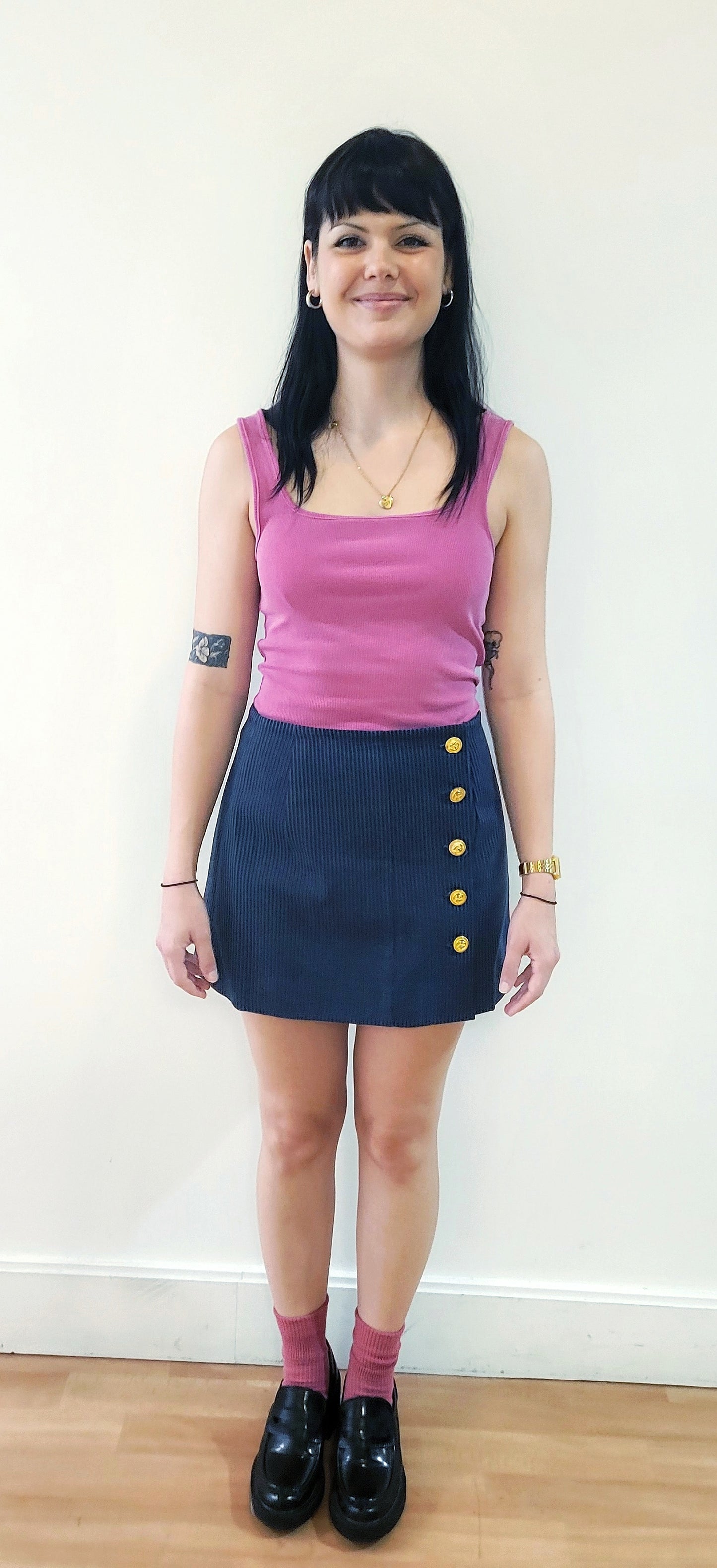 14" Denim Mini Skirt, Navy Blue Mini Skirt, Striped Blue Denim Mini Skirt,Mini Skirt, Vintage Fabric Denim Skirt, Made to Order