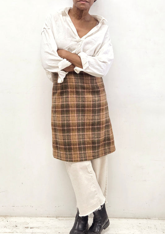Wool Plaid Skirt: Knee Length Skirt: Vintage Wool, 70s Inspired College Girl Skirt