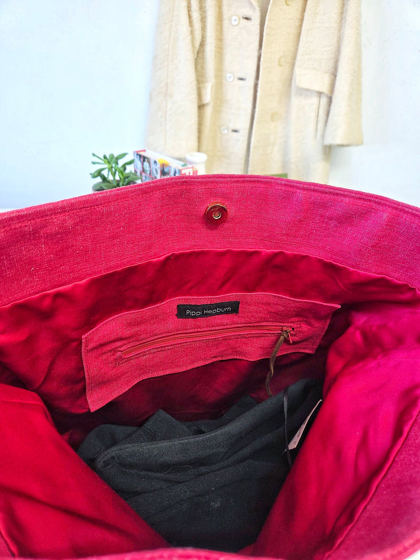 Bright Red Denim Foldover Crossbody Bag: Slouchy Boho Style