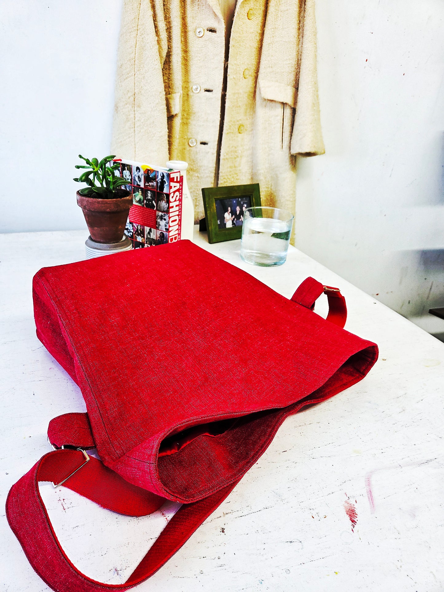 Bright Red Denim Foldover Crossbody Bag: Slouchy Boho Style