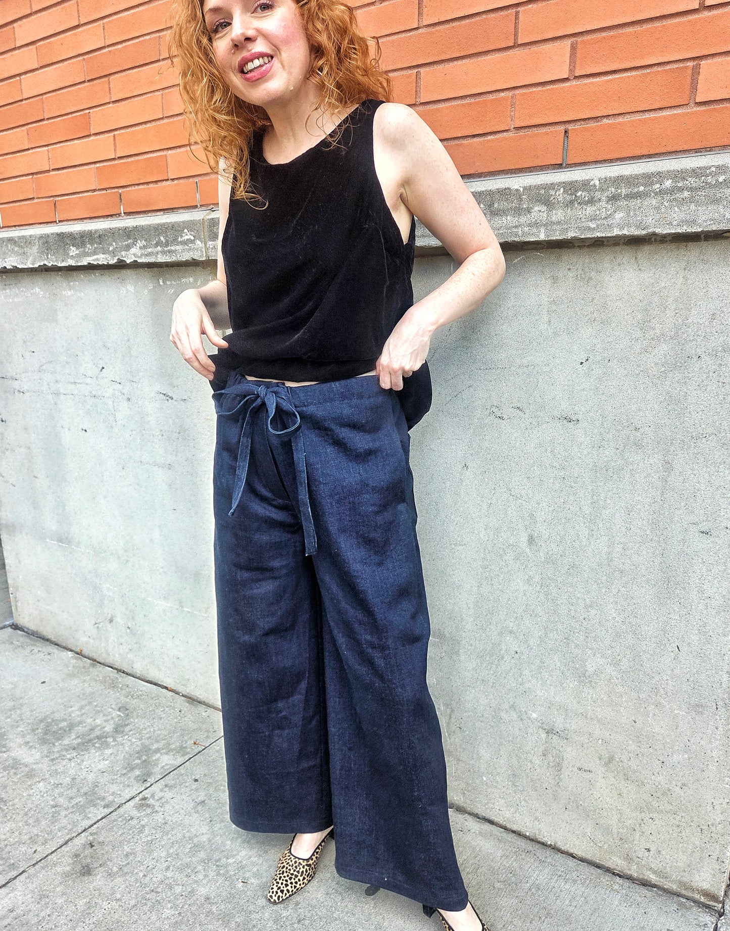 Womens Wide Leg Drawstring Denim Pants Made to Order