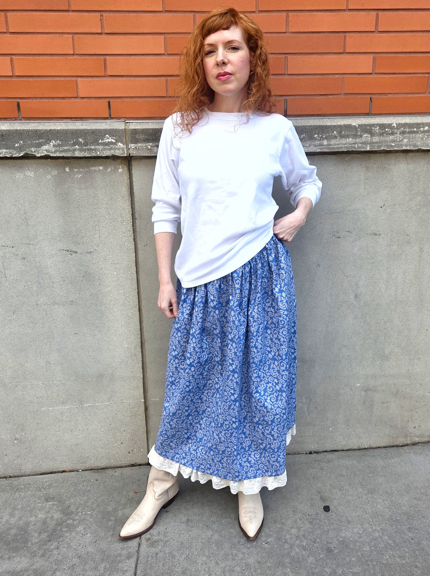 Floral Print Cotton Midi Skirt: Summer thru Fall with Pockets
