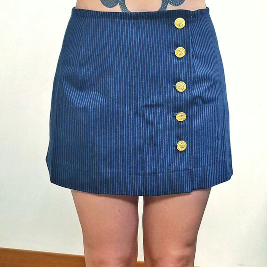 Denim Mini Skirt, Navy Blue Mini Skirt, Striped Blue Denim Mini Skirt, Vintage Denim Fabric Skirt, Made to Order
