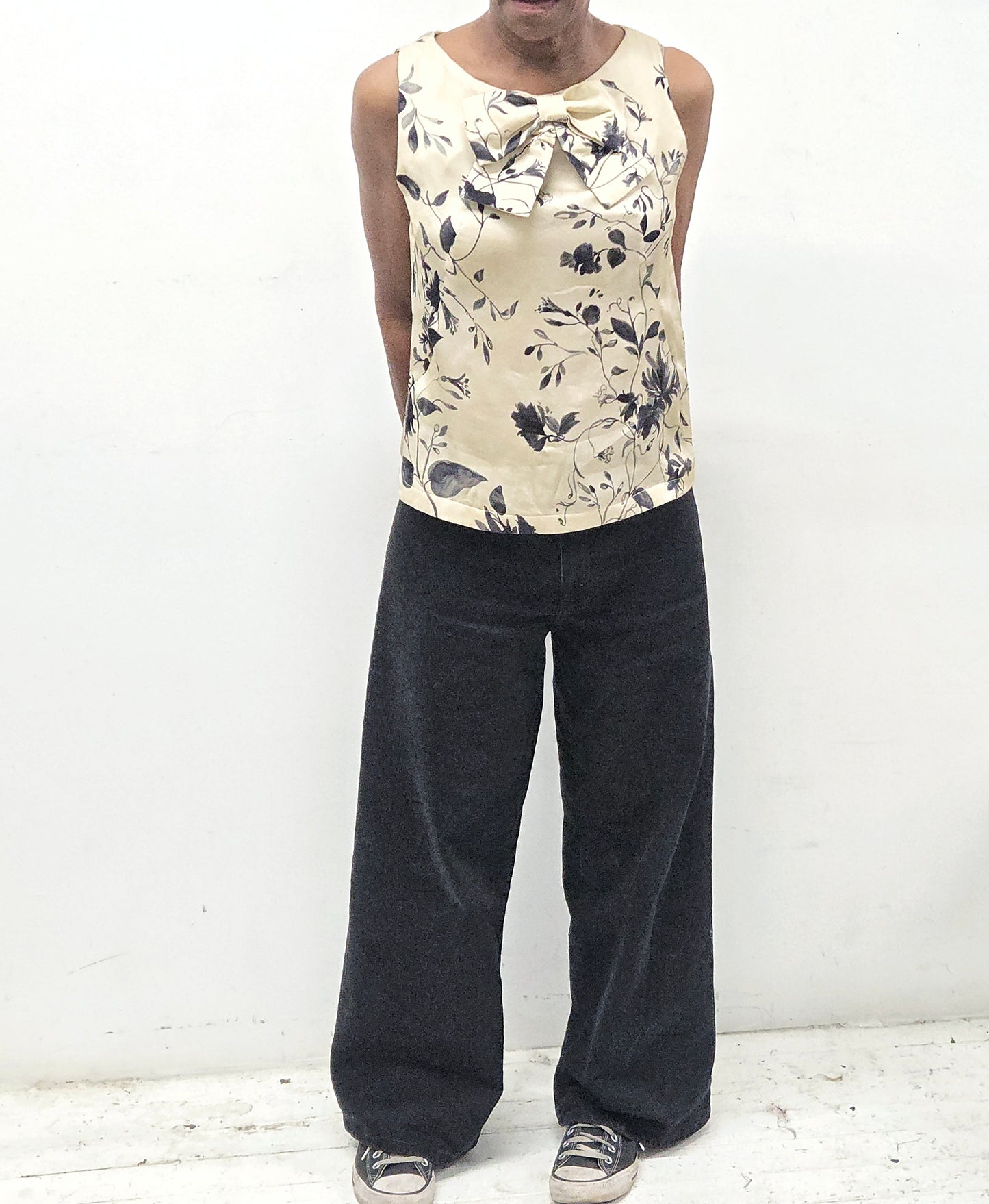 Womens Chic Floral Top, Vintage Inspired Elegant Top with a Bow