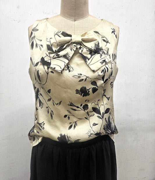 Womens Chic Floral Top, Vintage Inspired Elegant Top with a Bow