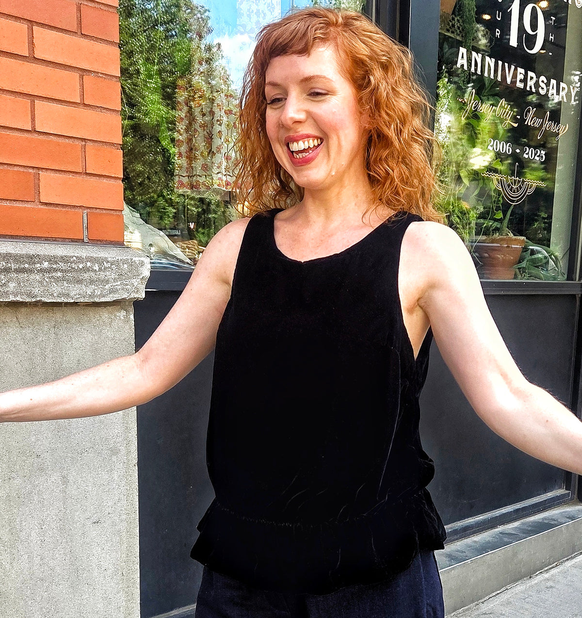 Womens Velvet Tank with Peplum: Vintage Inspired Velvet Sleeveless Top, Sinead Top