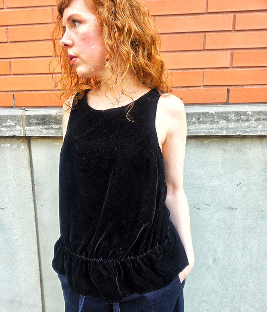 Womens Velvet Tank with Peplum: Vintage Inspired Velvet Sleeveless Top, Sinead Top