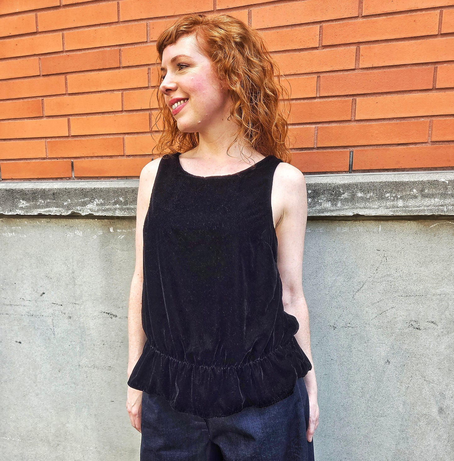 Womens Velvet Tank with Peplum: Vintage Inspired Velvet Sleeveless Top, Sinead Top