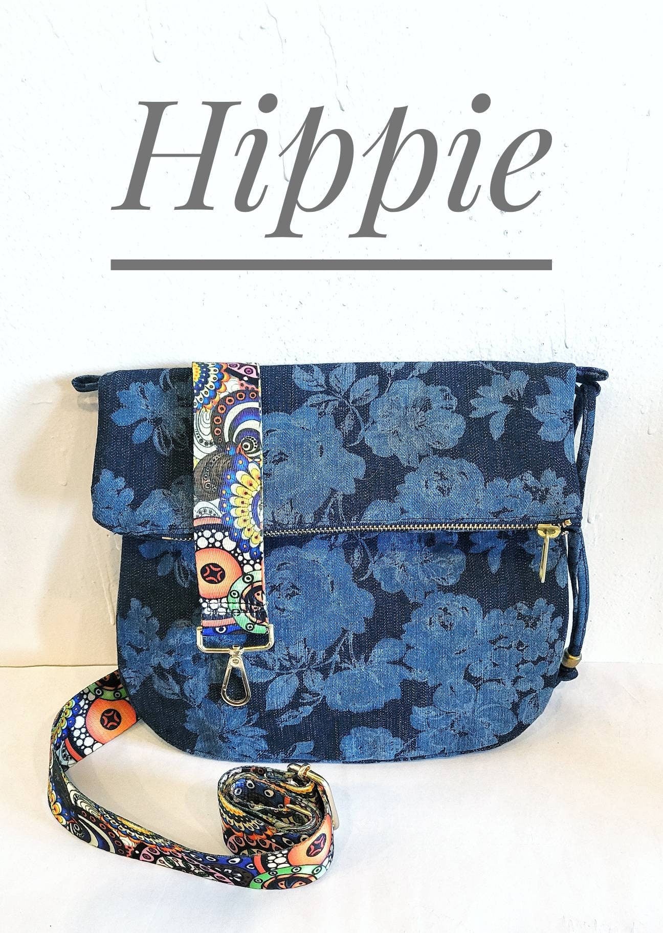 Best Selling Crossbody Bag in Blue Denim, Vegan Bag, Foldover Crossbody Bag in Floral Print Denim, Choose The Strap You Want!