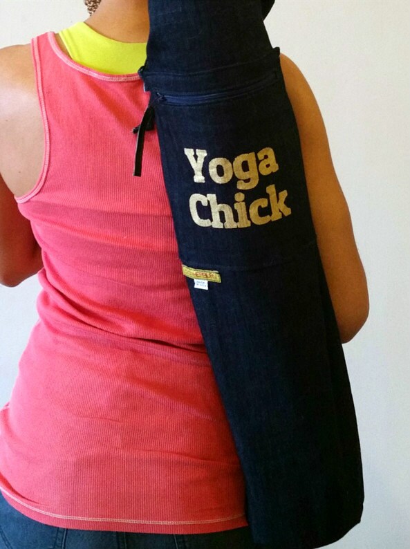 Womens Yoga Bag in Denim, Yoga Chick Yoga Mat Bag, Yoga Mat Bag with Graphic Yoga Chick