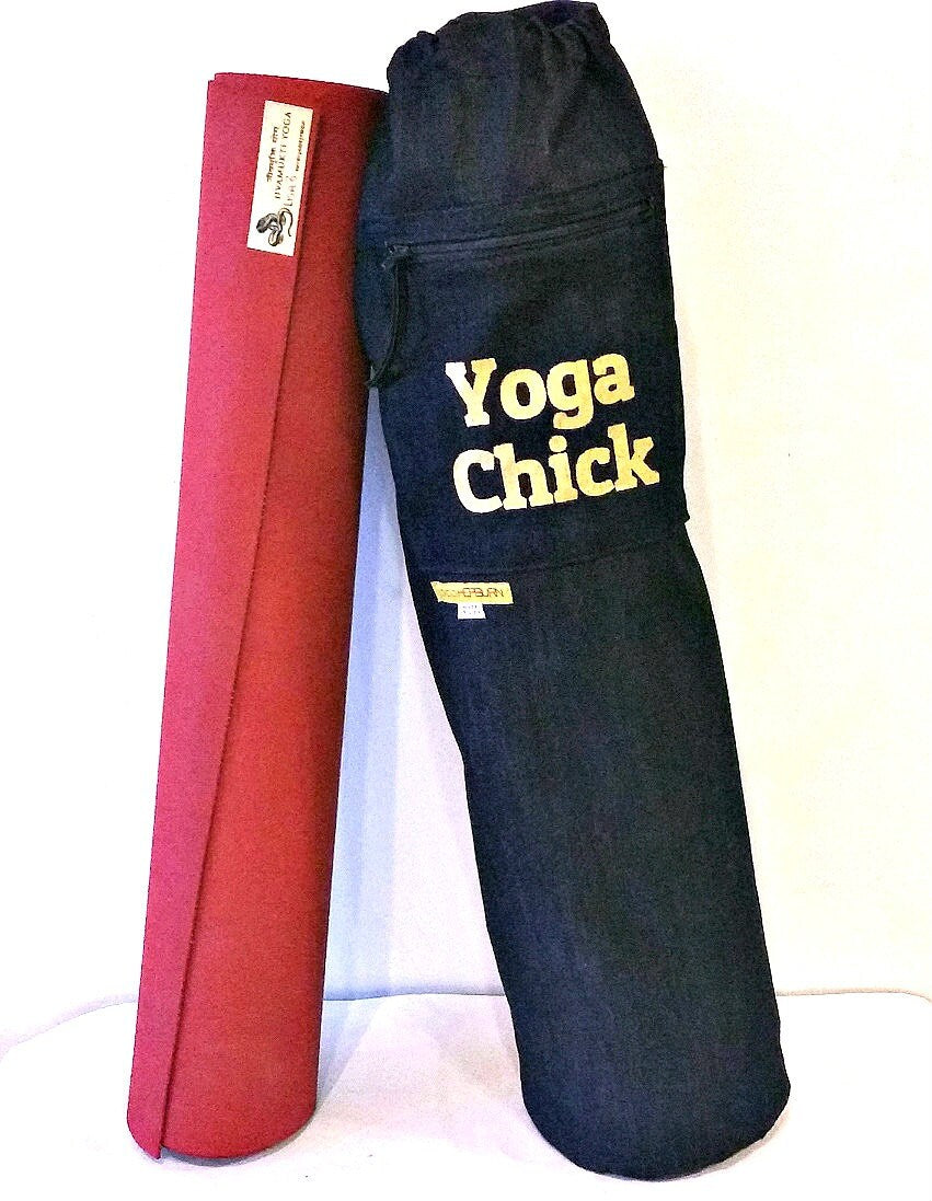 Womens Yoga Bag in Denim, Yoga Chick Yoga Mat Bag, Yoga Mat Bag with Graphic Yoga Chick