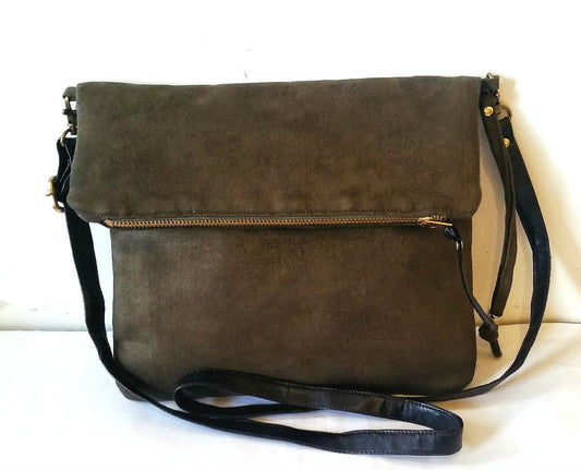 Best Selling Vegan Bag in Olive Green Faux Suede, Vegan Bag, Crossbody Bag in Green, Womens All I Need For the Day Bag